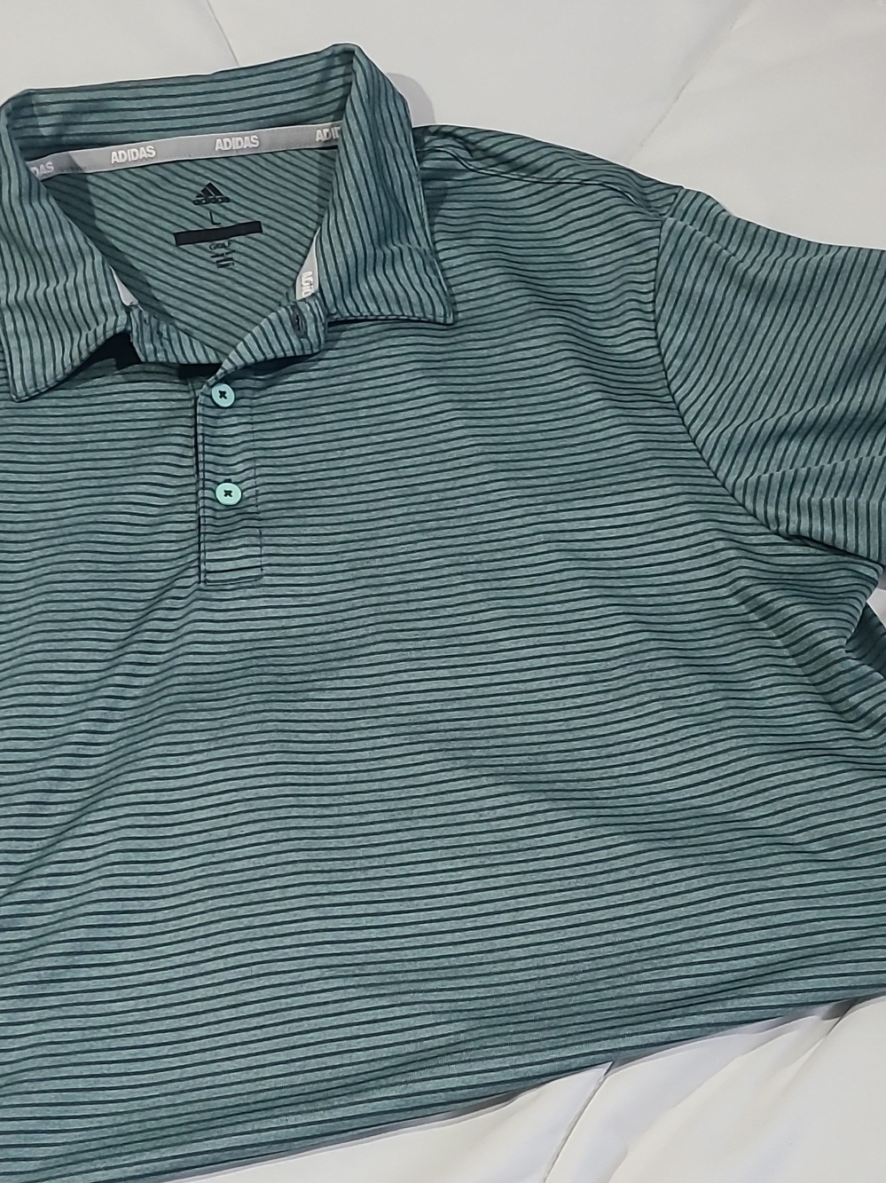 adidas Golf Men's L Green-Blue/Black Striped Short Sleeve Collared Polo Shirt